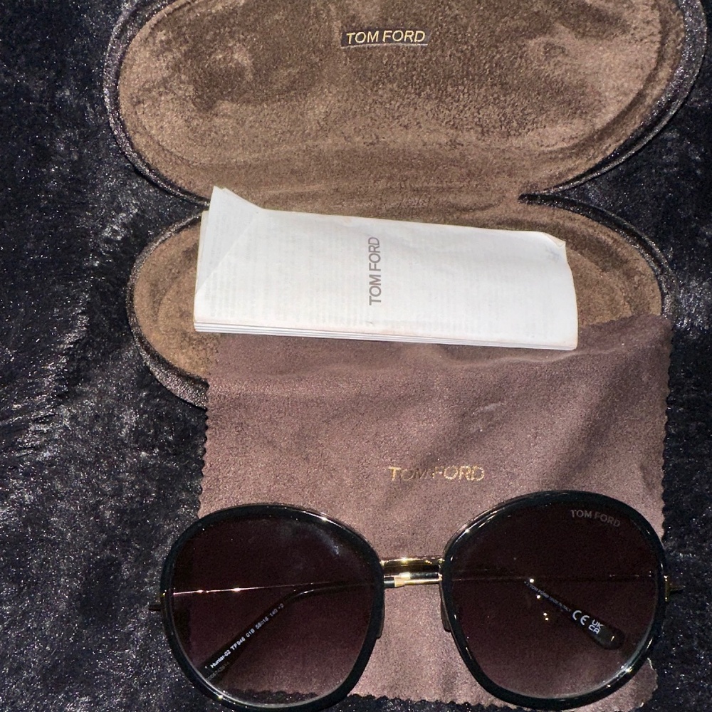TOM FORD HUNTER 02 TF0946 01B Gold Black Round Metal Sunglasses Authentic 946